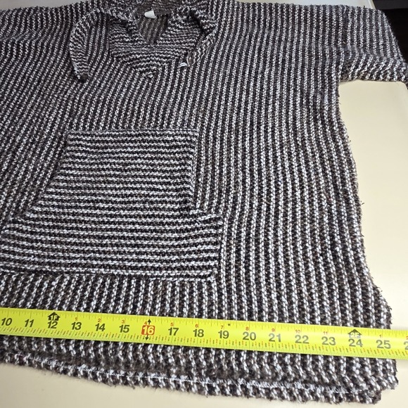 Baja Hoodie Mexico XL Brown White Striped Knit Poncho Pullover Kangaroo Pocket - Picture 5 of 9